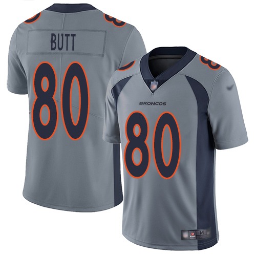 Men Denver Broncos #80 Jake Butt Limited Silver Inverted Legend Football NFL Jersey